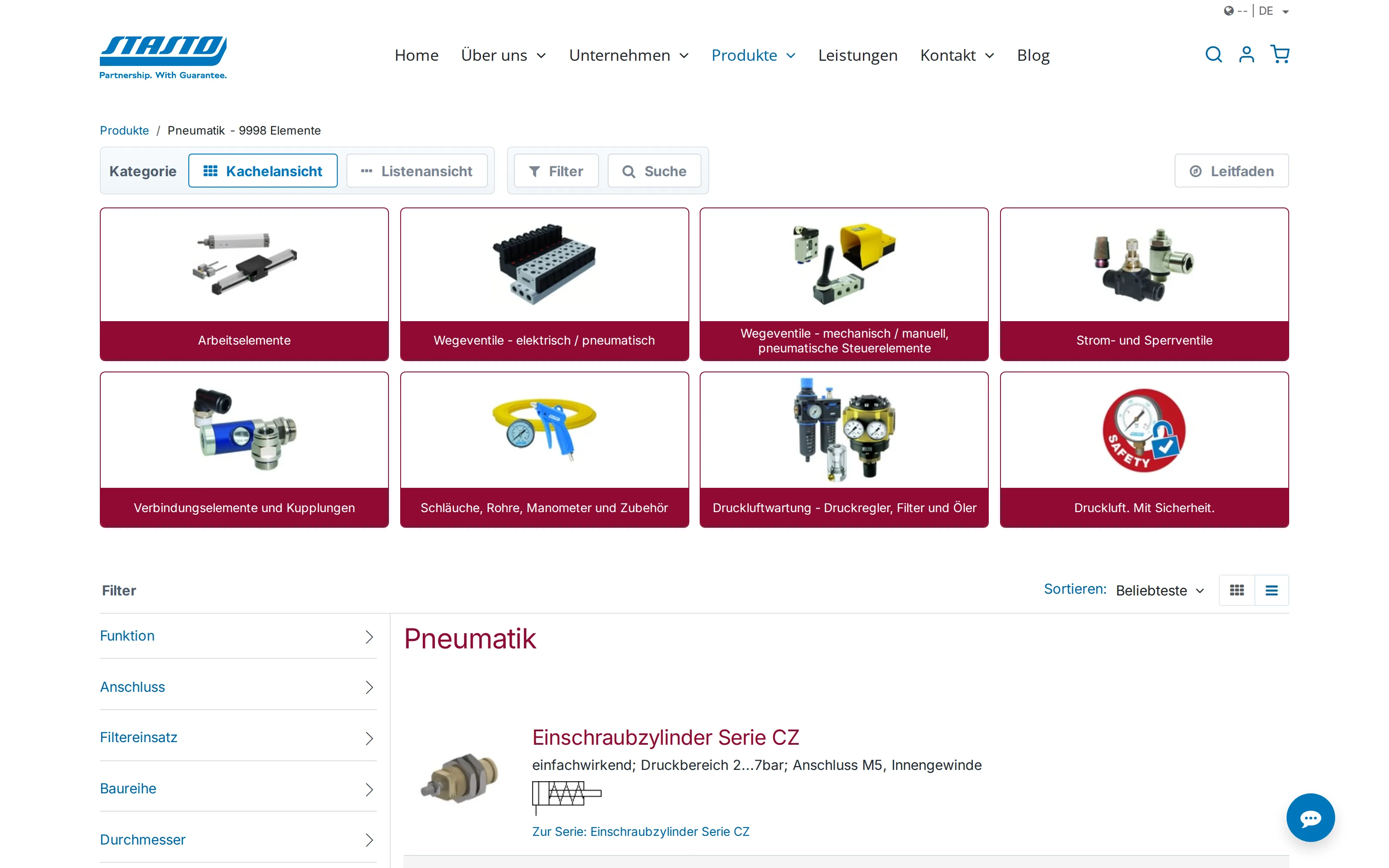 Integrated B2B store with faceted search over the pneumatics catalogue