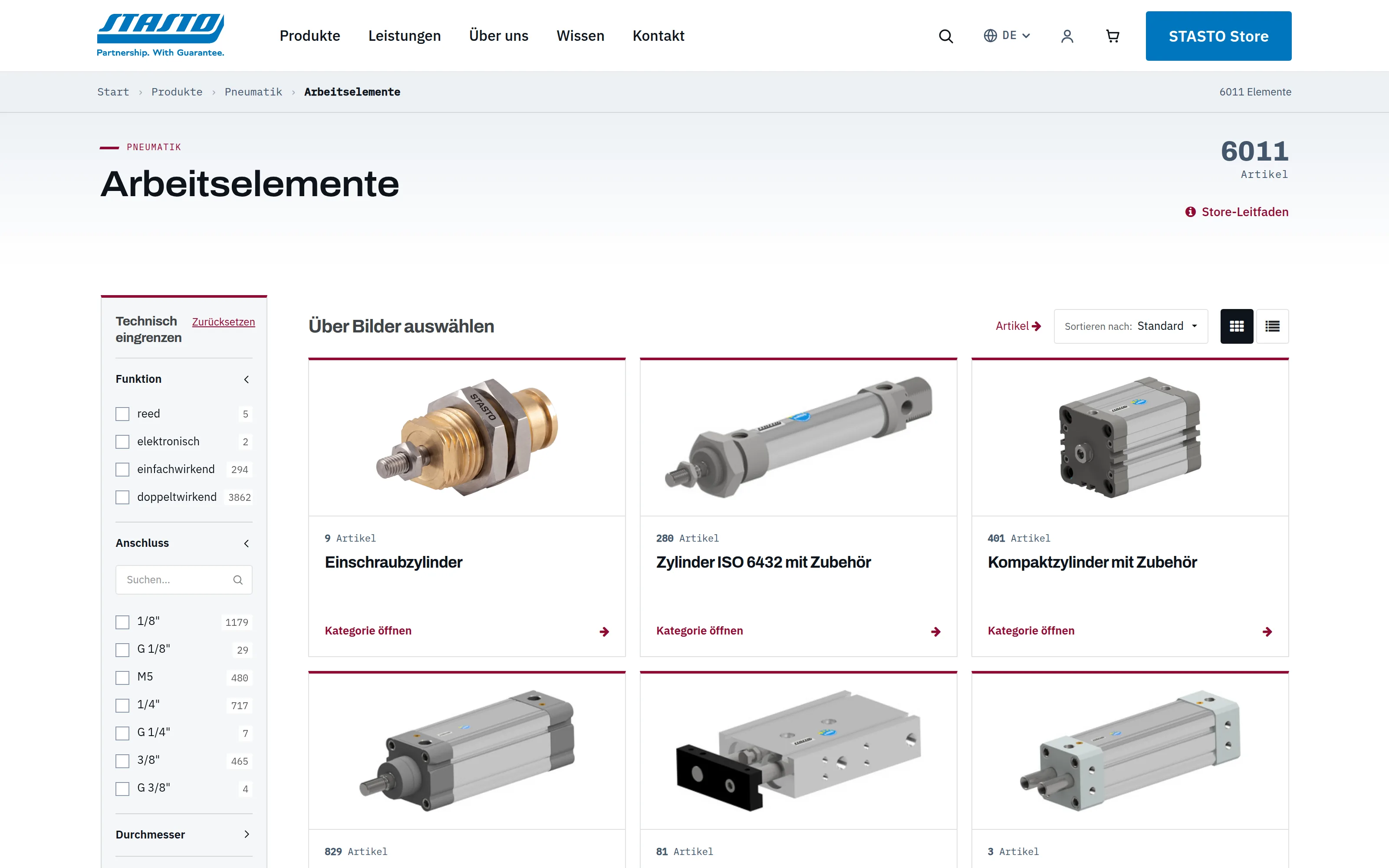 Integrated B2B store with faceted search over the pneumatics catalogue
